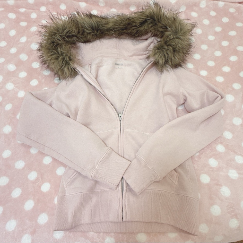Hollister Blush Pink Fleece Hoodie fur trim